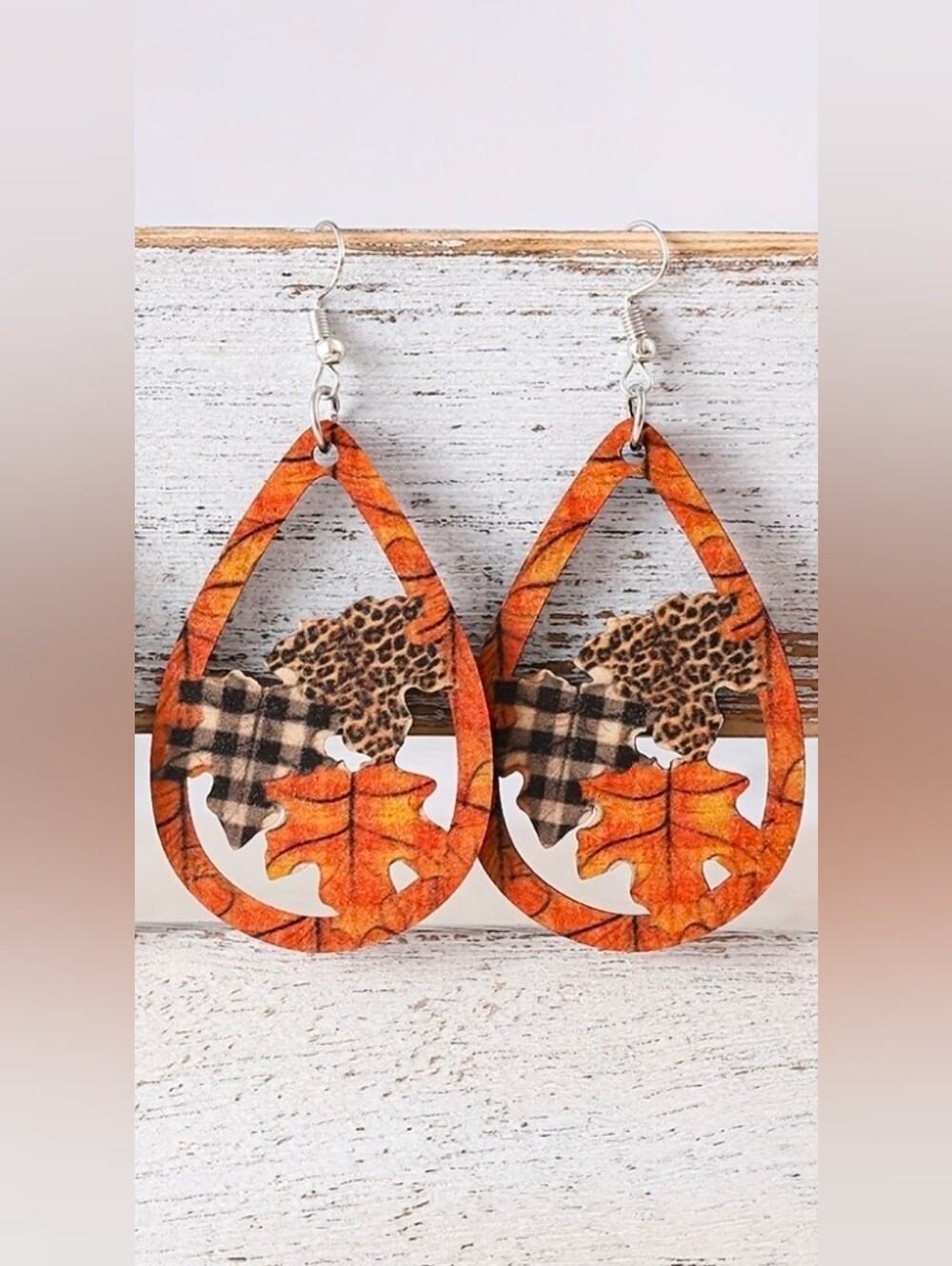 $8 Each Or Bundle 5/$20 Stylish Orange Fall Leaf Teardrop Wood Earrings